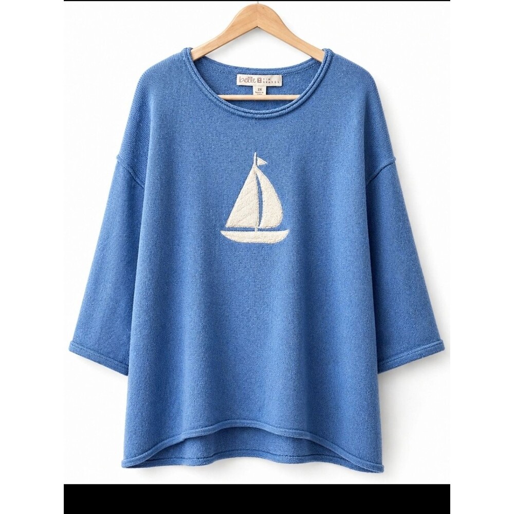 Kim Gravel Belle by Kim Gravel Blue Sailboat Sweater Tunic – Size 2X